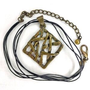 Chico's Multi Cord Necklace Diamond Shaped Metal Woven Statement Pendant